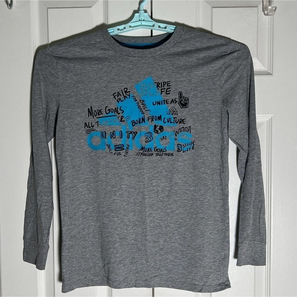 Adidas Boys Youth T-Shirt Size L (14/16) 3 Stripe Logo Kids Sports - Picture 6 of 7